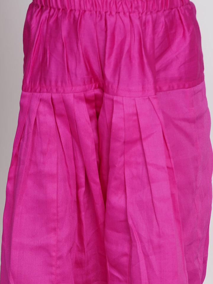 Girls Banarsi Kurta with Salwar and Dupatta - Peacock Green and Rani | SHOBITAM