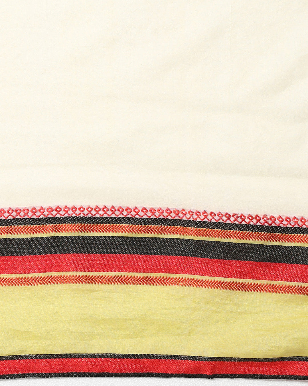 White Green Red Cotton Saree with Blouse piece