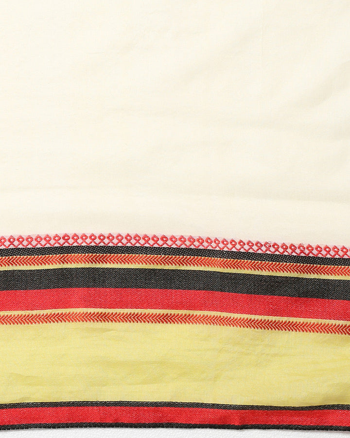 White Green Red Cotton Saree with Blouse piece