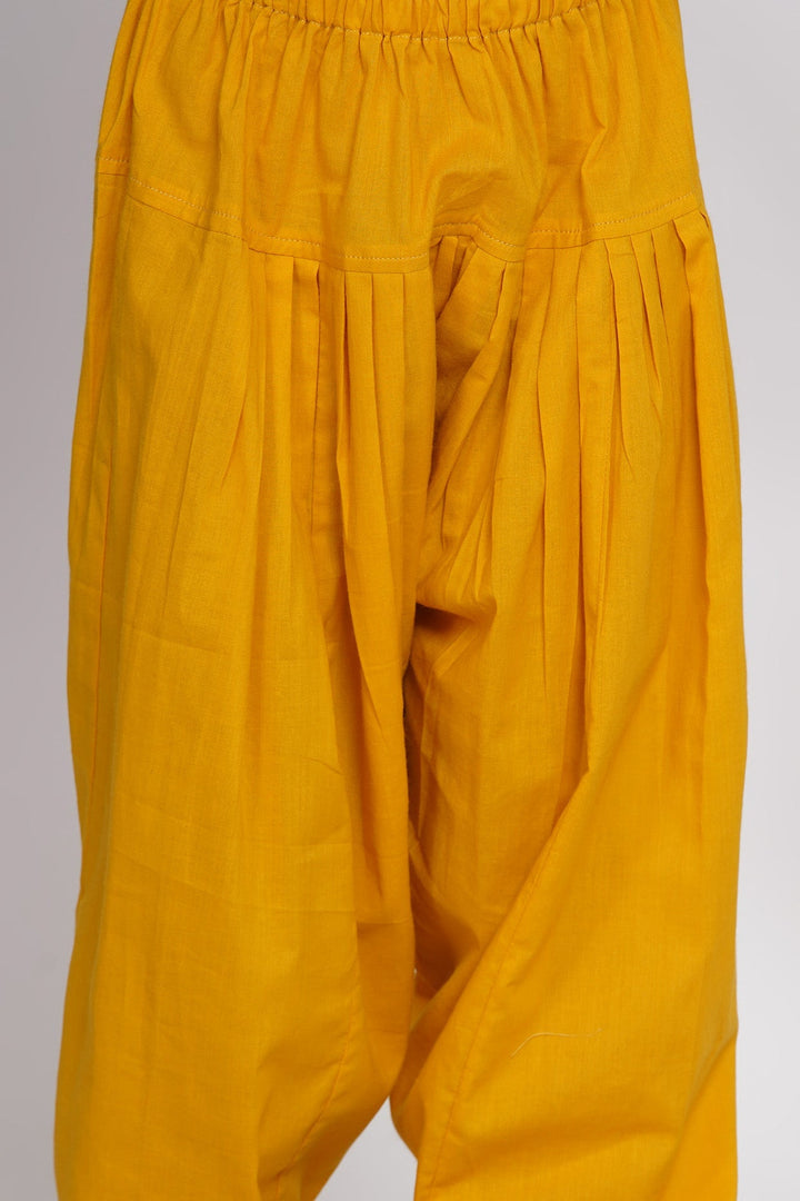 Girls Punjabi Floral work Kurta with Salwar & Dupatta in yellow | SHOBITAM