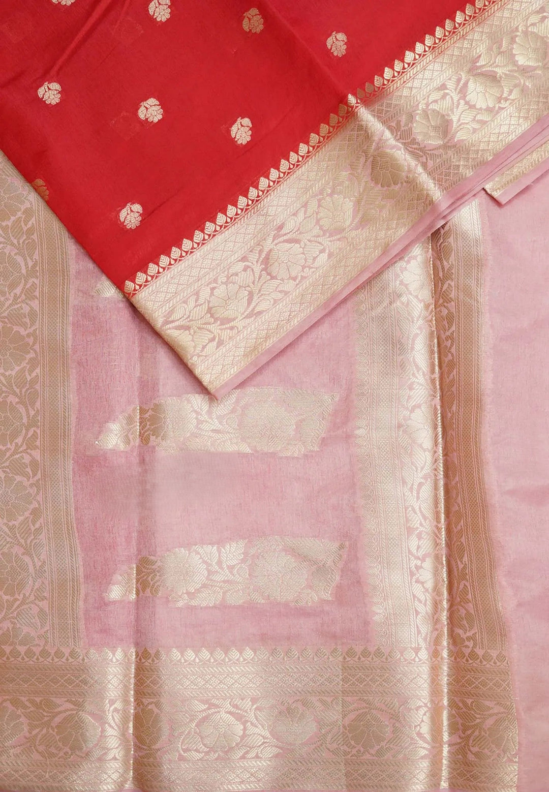 Red and Thistle Semi Silk Saree with Zari detailing| SHOBITAM
