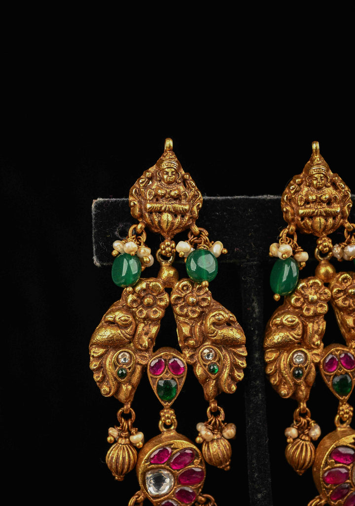 92.5 Pure Silver, Gold Plated Antique Jadau  Deep Nagas Earrings