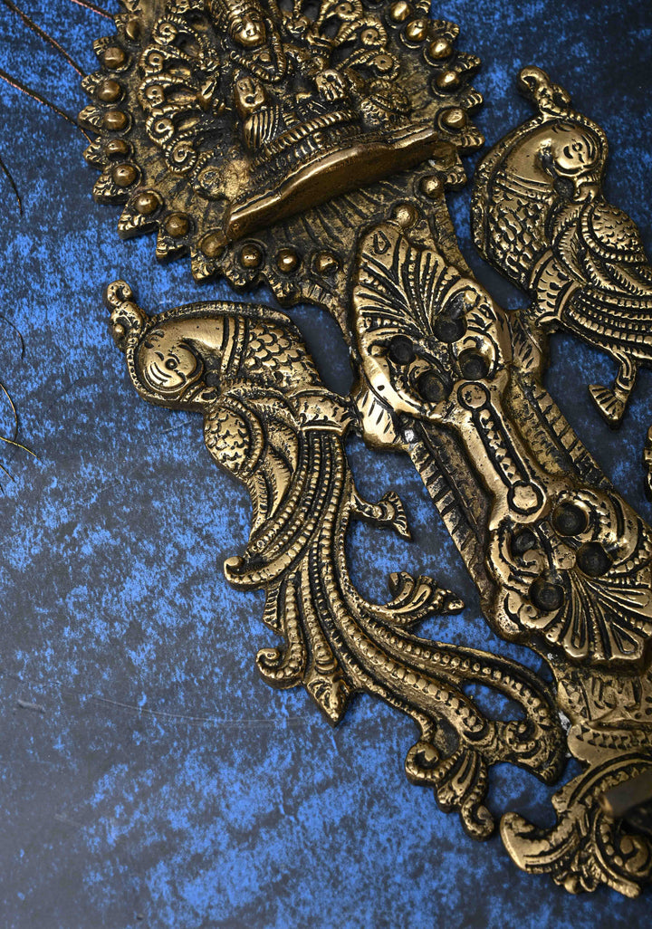Antique Brass Lakshmi with Peacocks Wall Hanging Diya, Indian Decorative