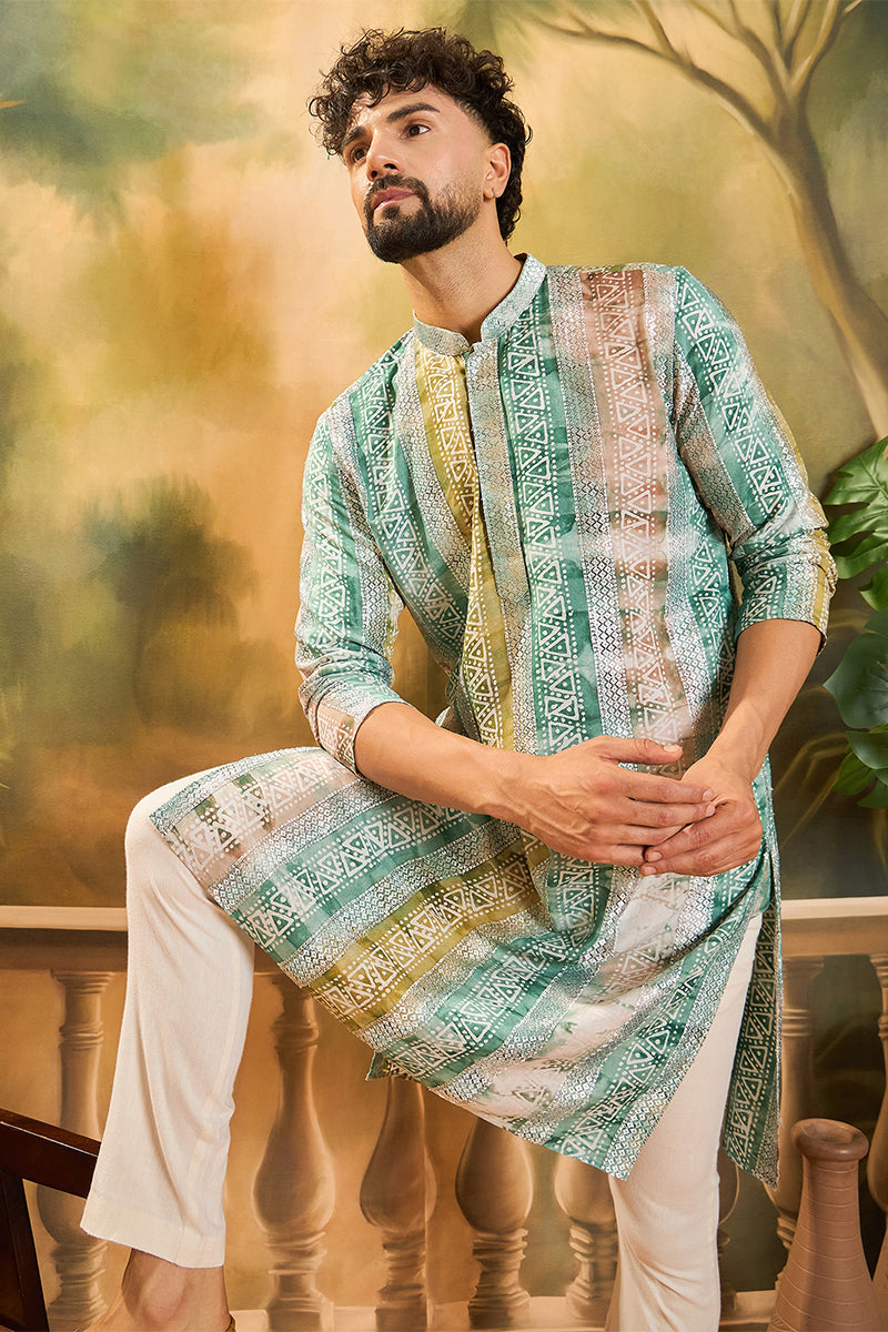 Green Viscose Rayon Batik Printed Straight Kurta | SHOBITAM