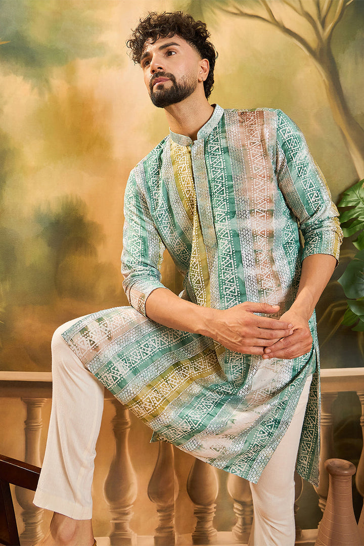 Green Viscose Rayon Batik Printed Straight Kurta | SHOBITAM