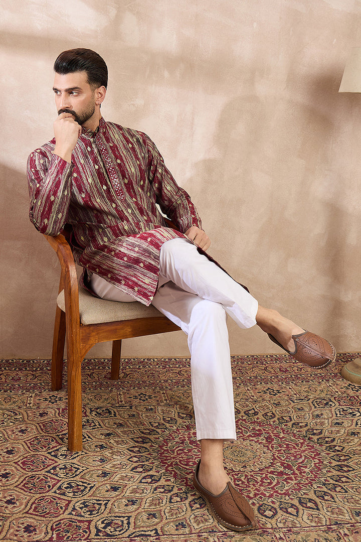 Maroon Silk Blend Abstract Printed Straight Kurta With Trouser | SHOBITAM
