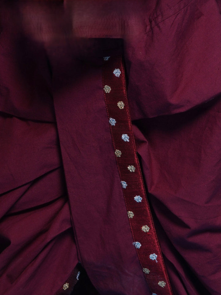 Chand Sitare Sherwani with Golden Buttons and Dhoti - Maroon | SHOBITAM