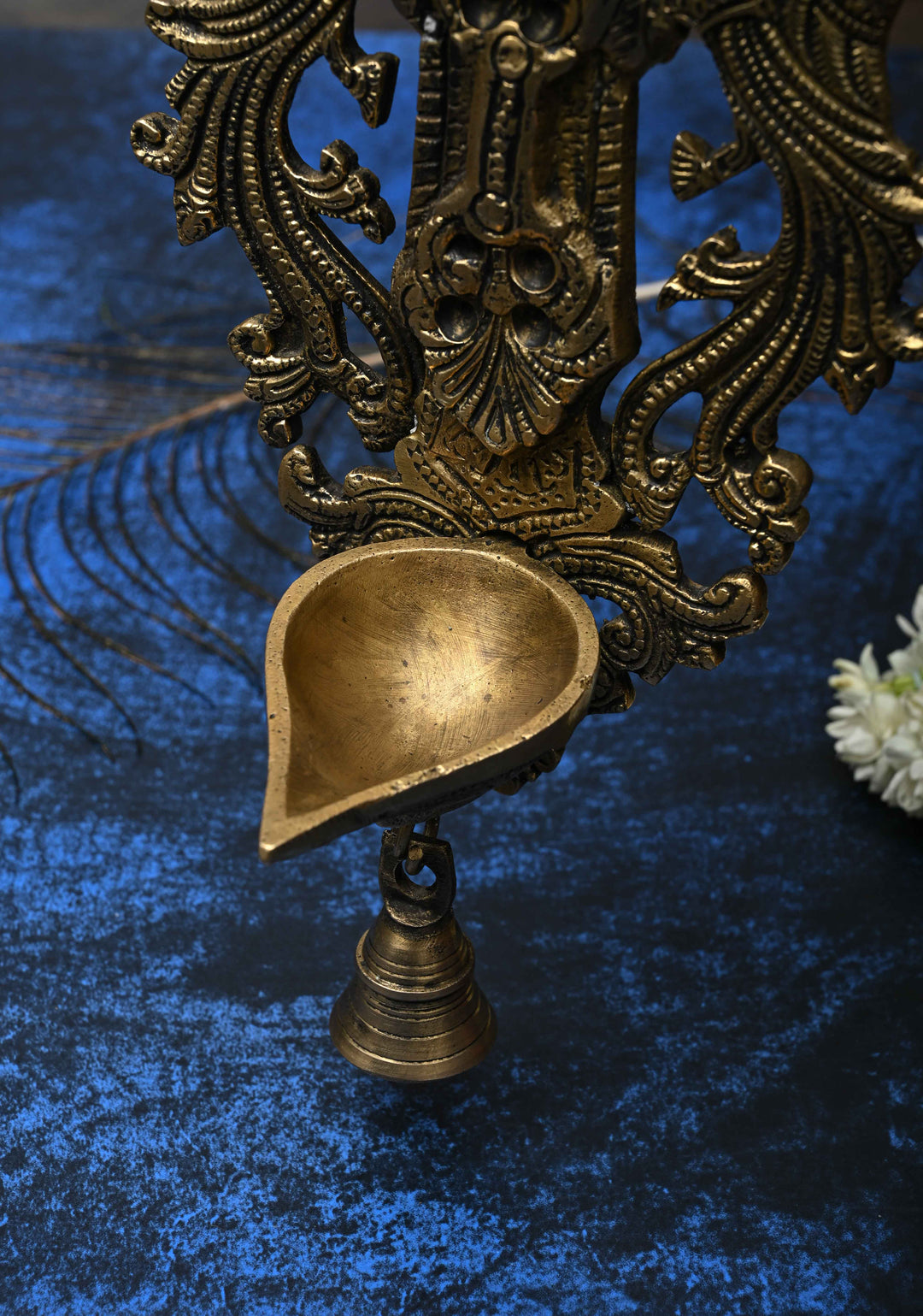 Antique Brass Lakshmi with Peacocks Wall Hanging Diya, Indian Decorative