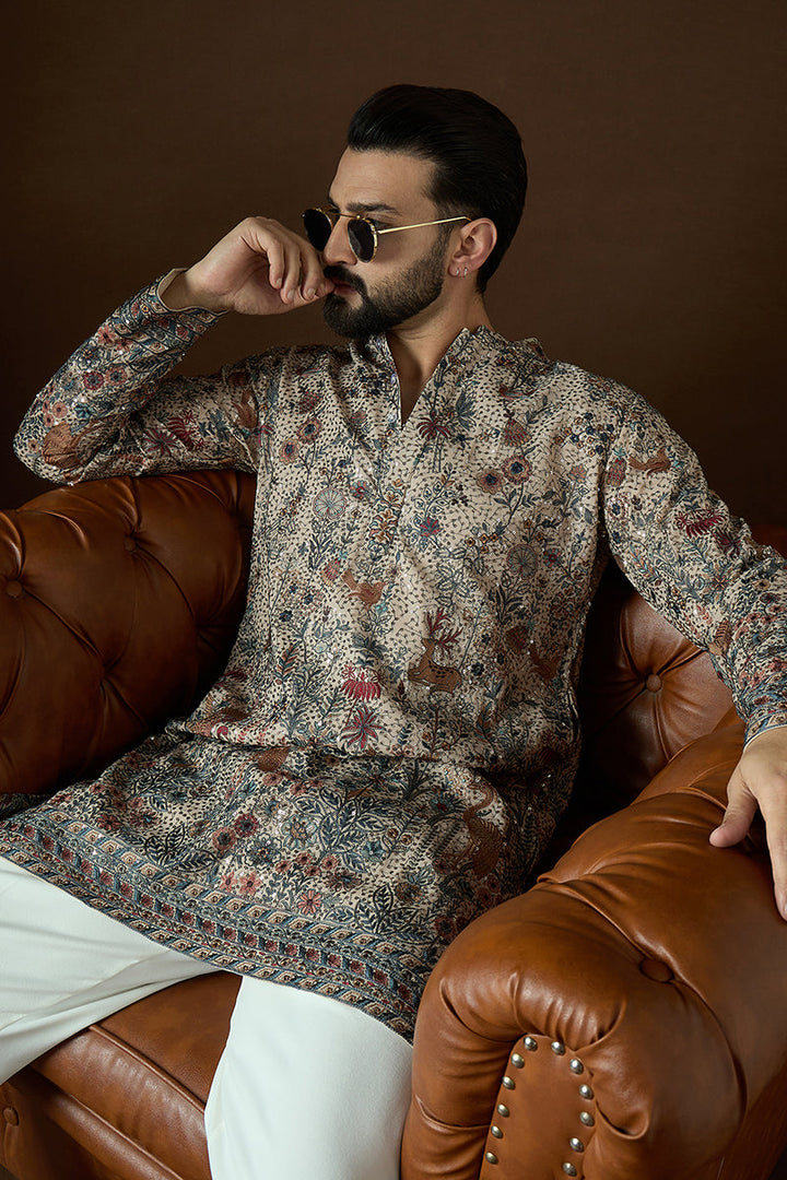 Cream Georgette Solid Embroidered Straight Kurta Sets | SHOBITAM