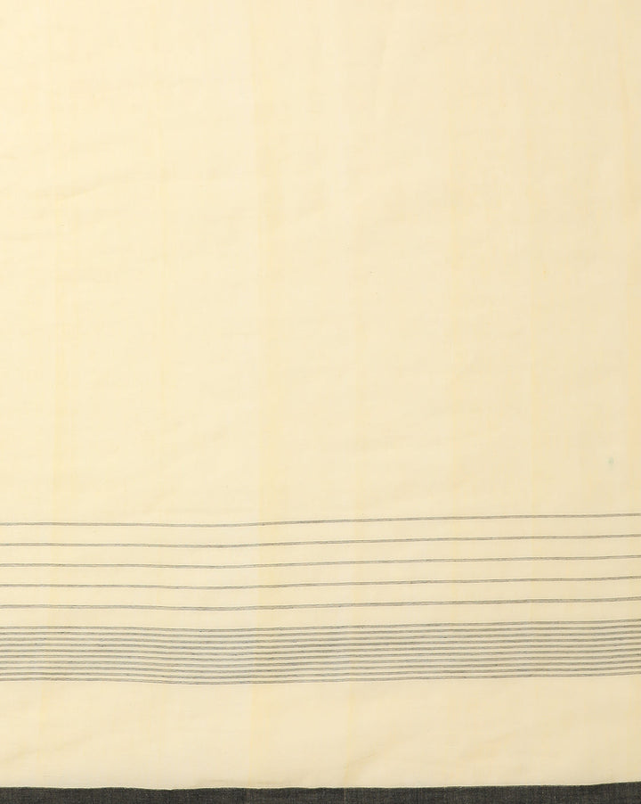 Yellow Cream Colour Block Cotton Saree with pompoms No Blouse Piece | SHOBITAM