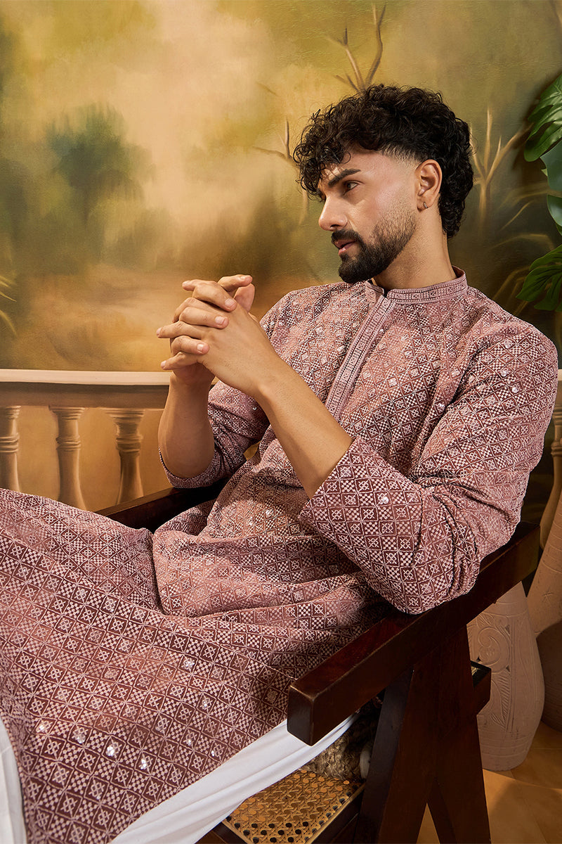 Brown Viscose Rayon Shibori Embroidered Straight Kurta | SHOBITAM