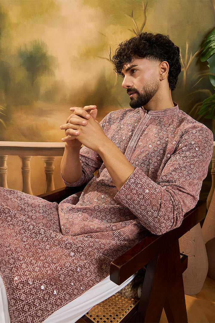 Brown Viscose Rayon Shibori Embroidered Straight Kurta | SHOBITAM