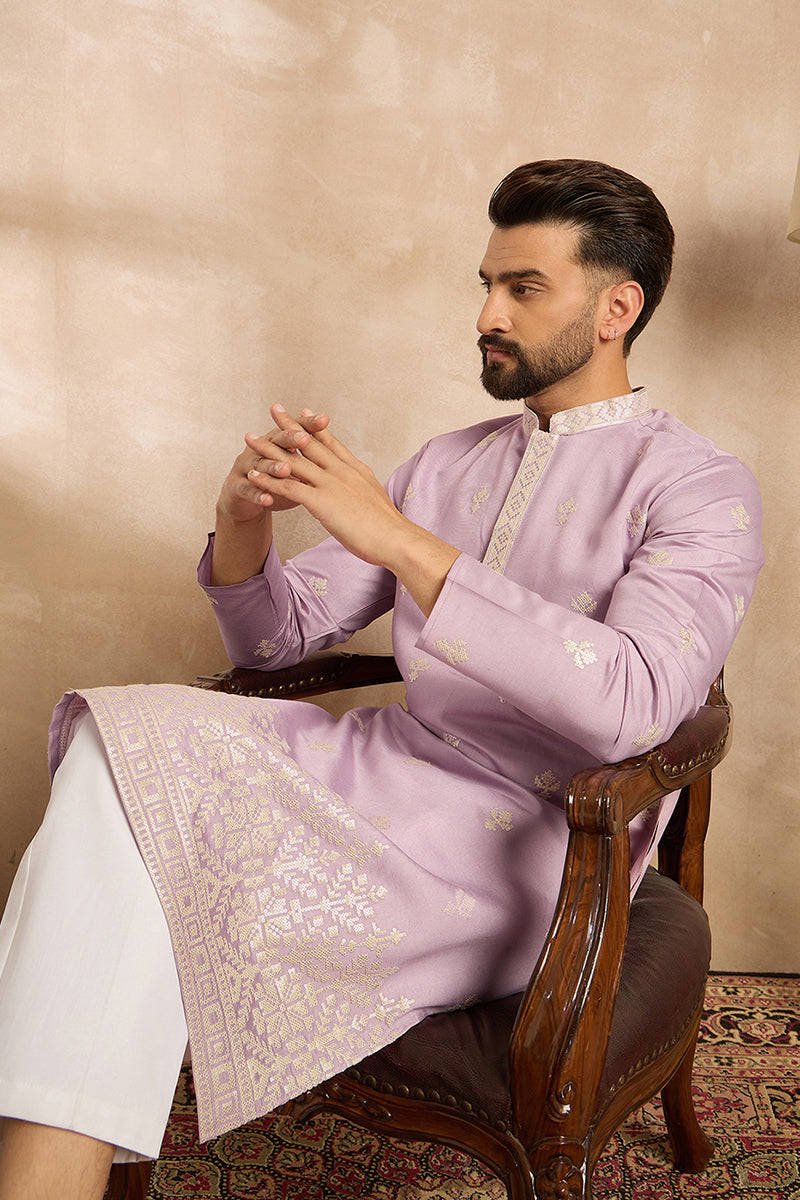 July 6 listing// Lavender Polyester Solid Embroidered Straight Kurta With Trouser | SHOBITAM
