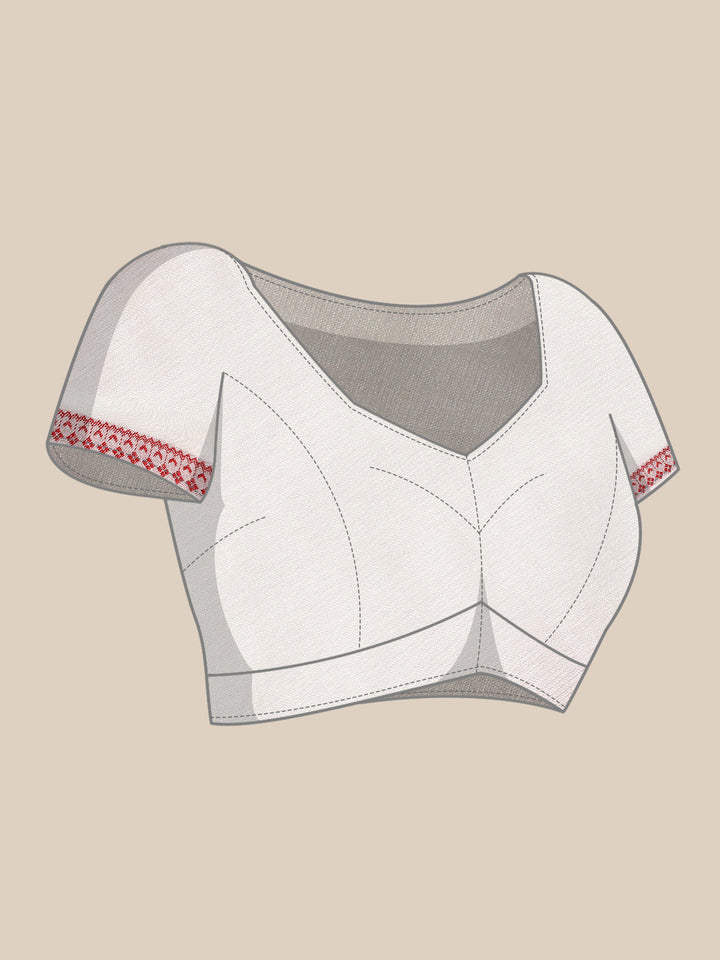 White Red Pure Cotton Saree with Blouse piece | SHOBITAM