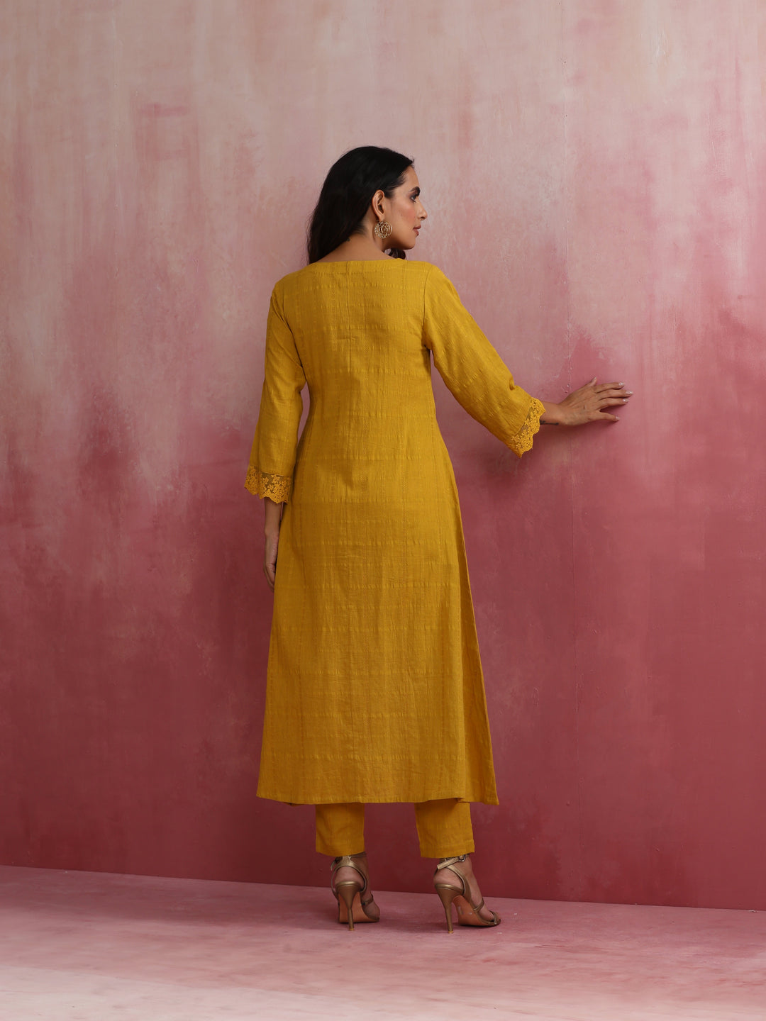 Mustard Cotton Dobby Kurta Set | SHOBITAM