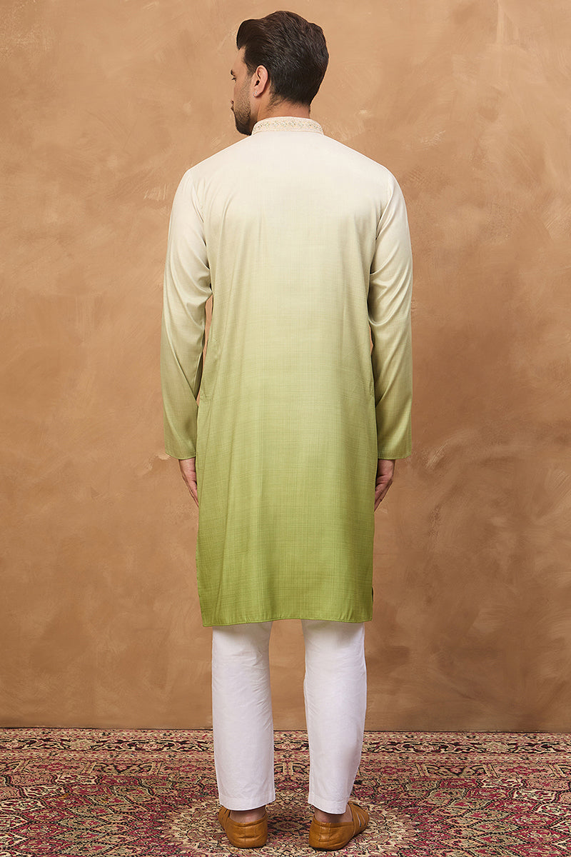 Green Silk Blend Solid Embroidered Straight Kurta | SHOBITAM