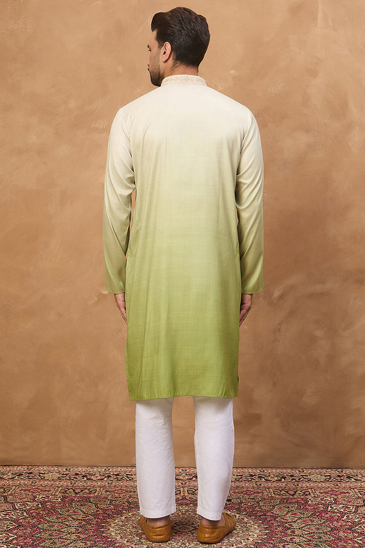 Green Silk Blend Solid Embroidered Straight Kurta | SHOBITAM