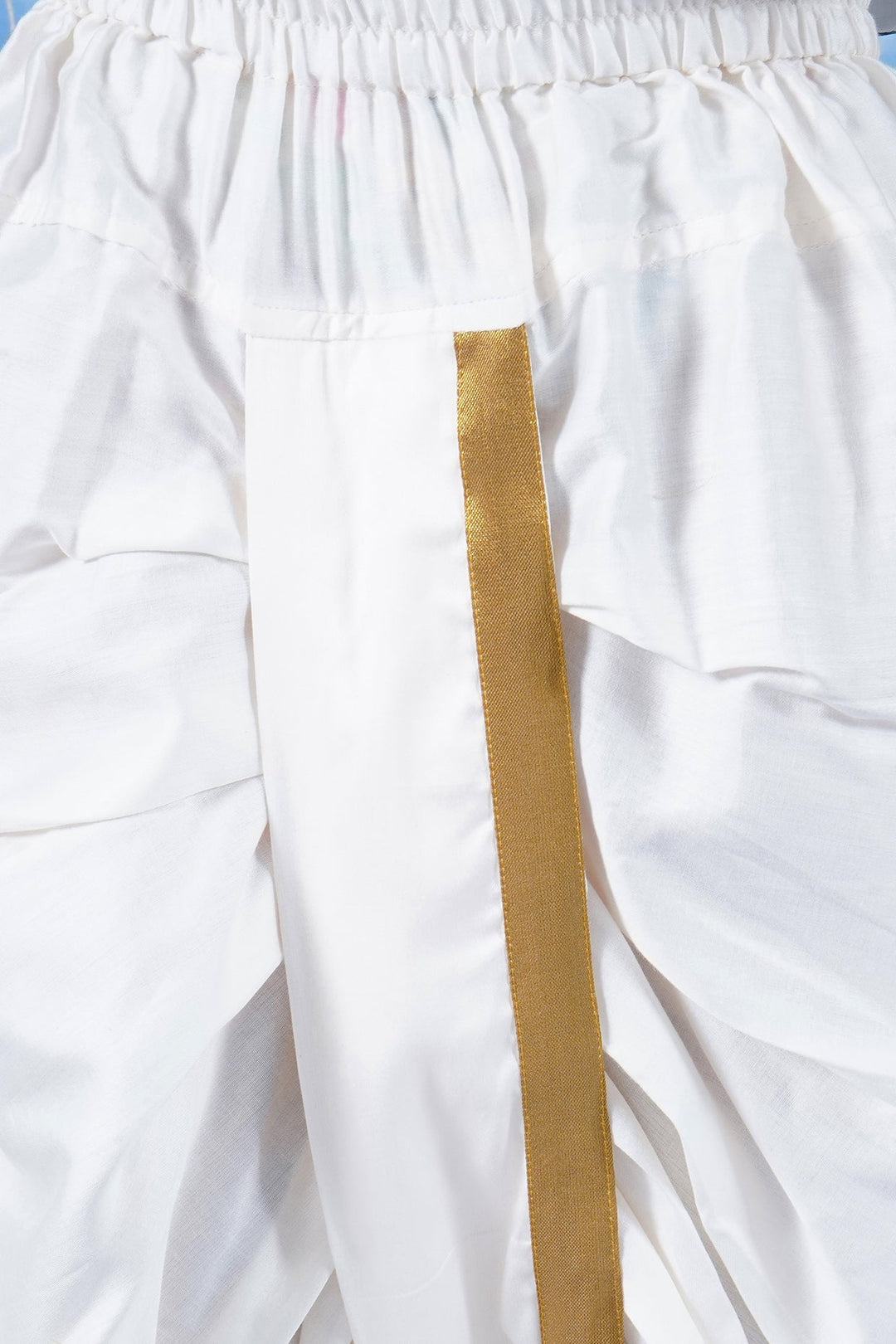 Boys Cotton Full Sleeves Peacock Feather Sherwani with Dhoti -Mustard Yellow | SHOBITAM