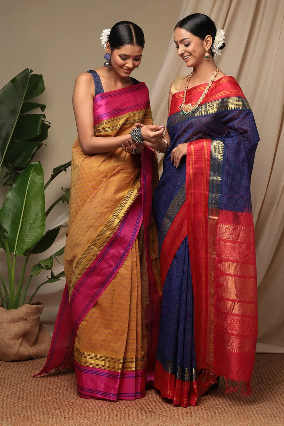 Handloom Honey Yellow Pure Cotton Kanchi Saree With Pure Silk Border And Pallu | SHOBITAM