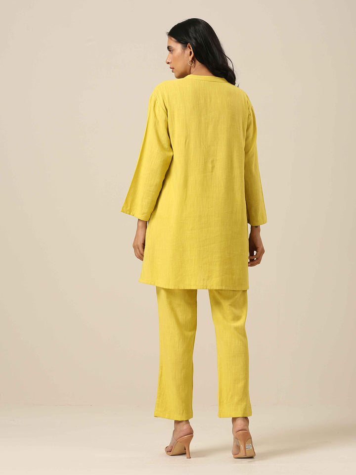 Lime Slub Texture Relax Fit Co-Ord Set | SHOBITAM