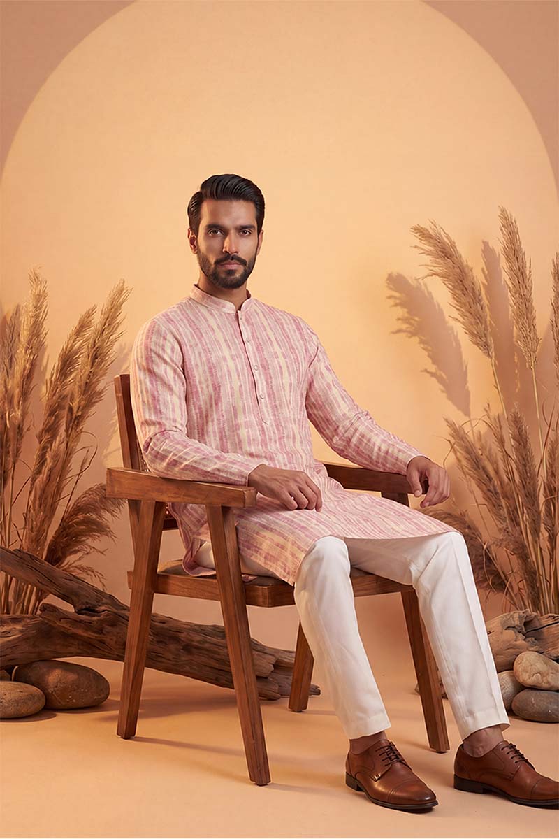 Mens Multi Silk Blend Abstract Printed Kurta With Trousers | SHOBITAM
