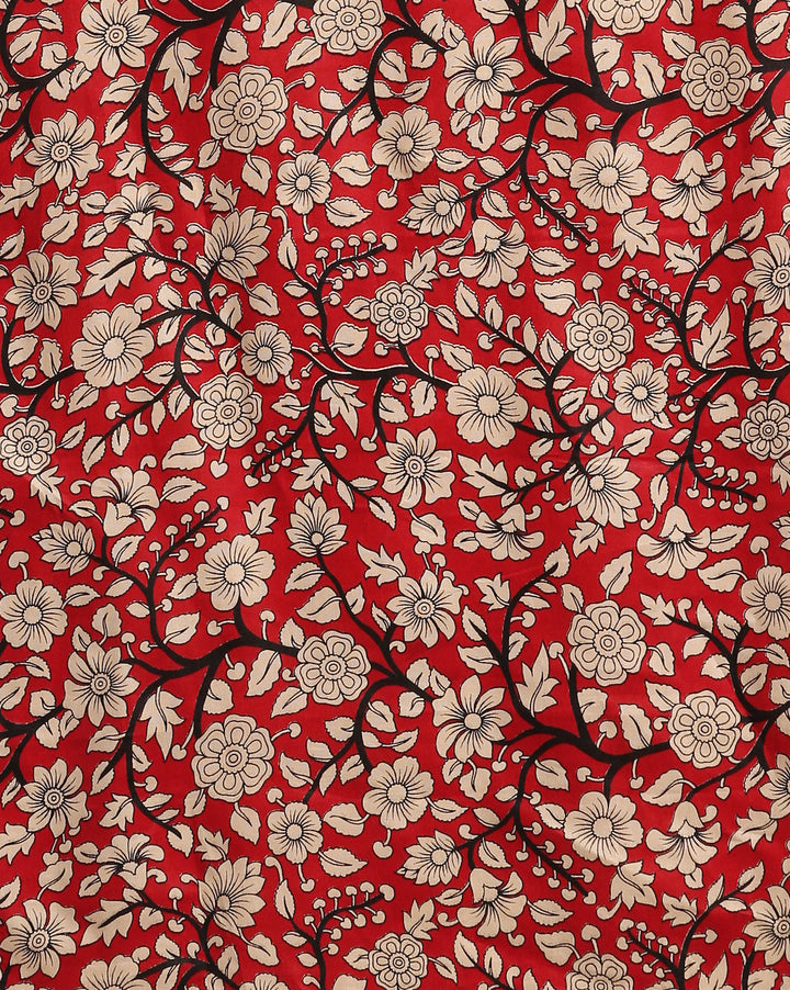 White Red Ajrak Print Khesh Cotton Saree with Blouse piece | SHOBITAM