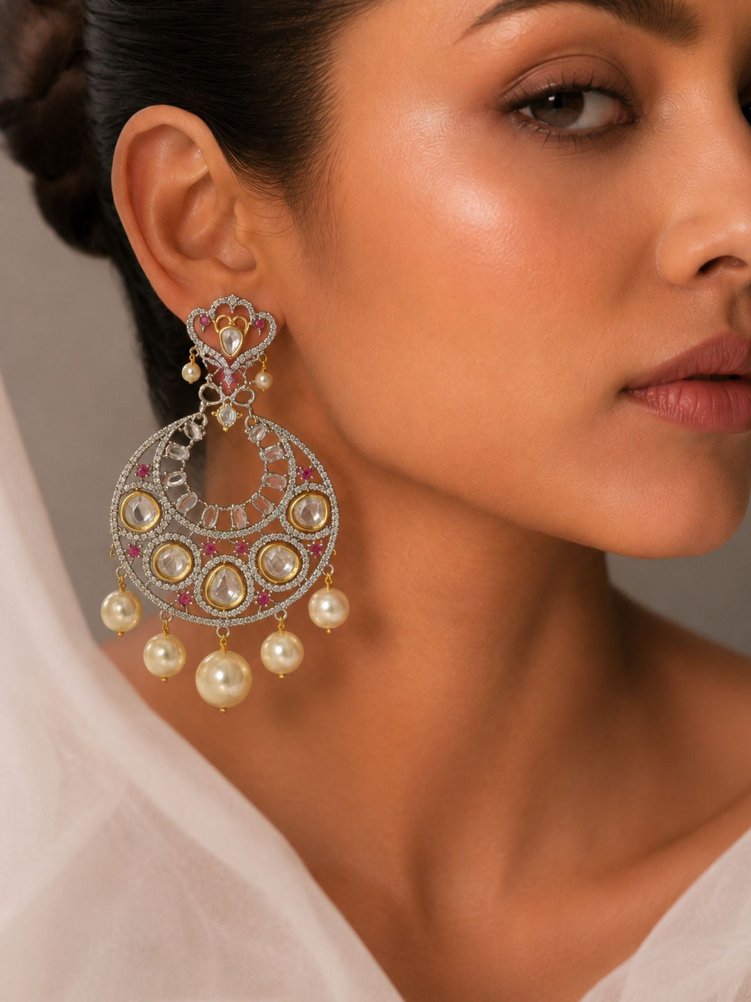 Pearl Chandbali Kundan Earrings | SHOBITAM