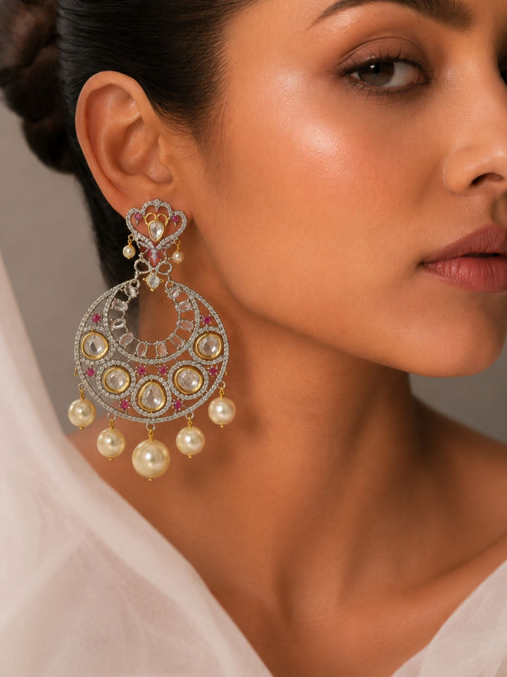 Pearl Chandbali Kundan Earrings | SHOBITAM