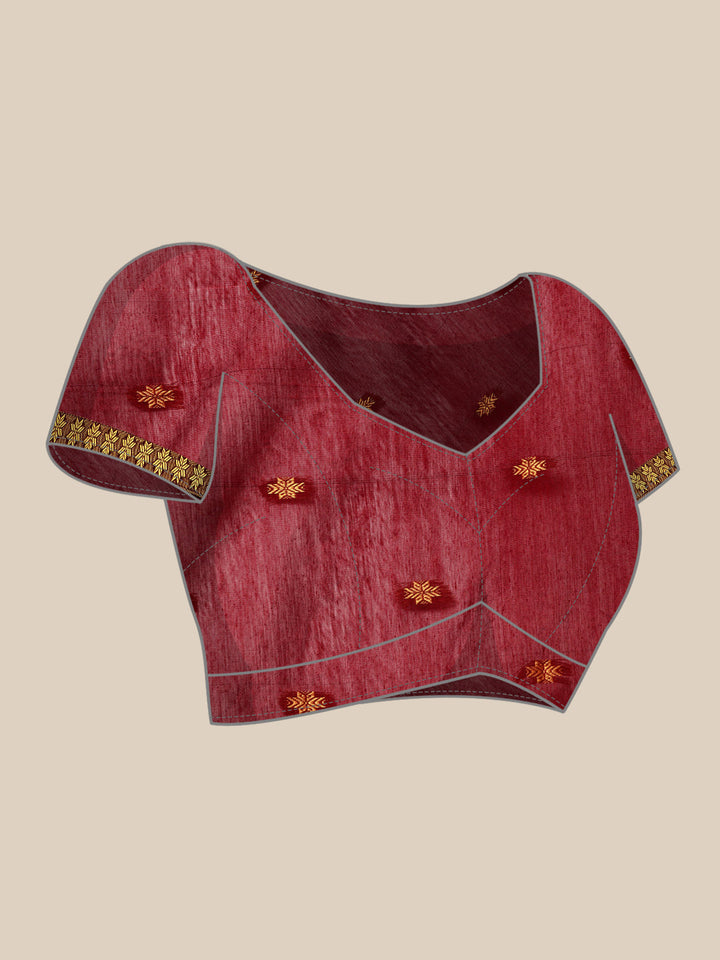 Maroon Zari Buti Silk Cotton Saree with Minimal Zari Border and Blouse piece