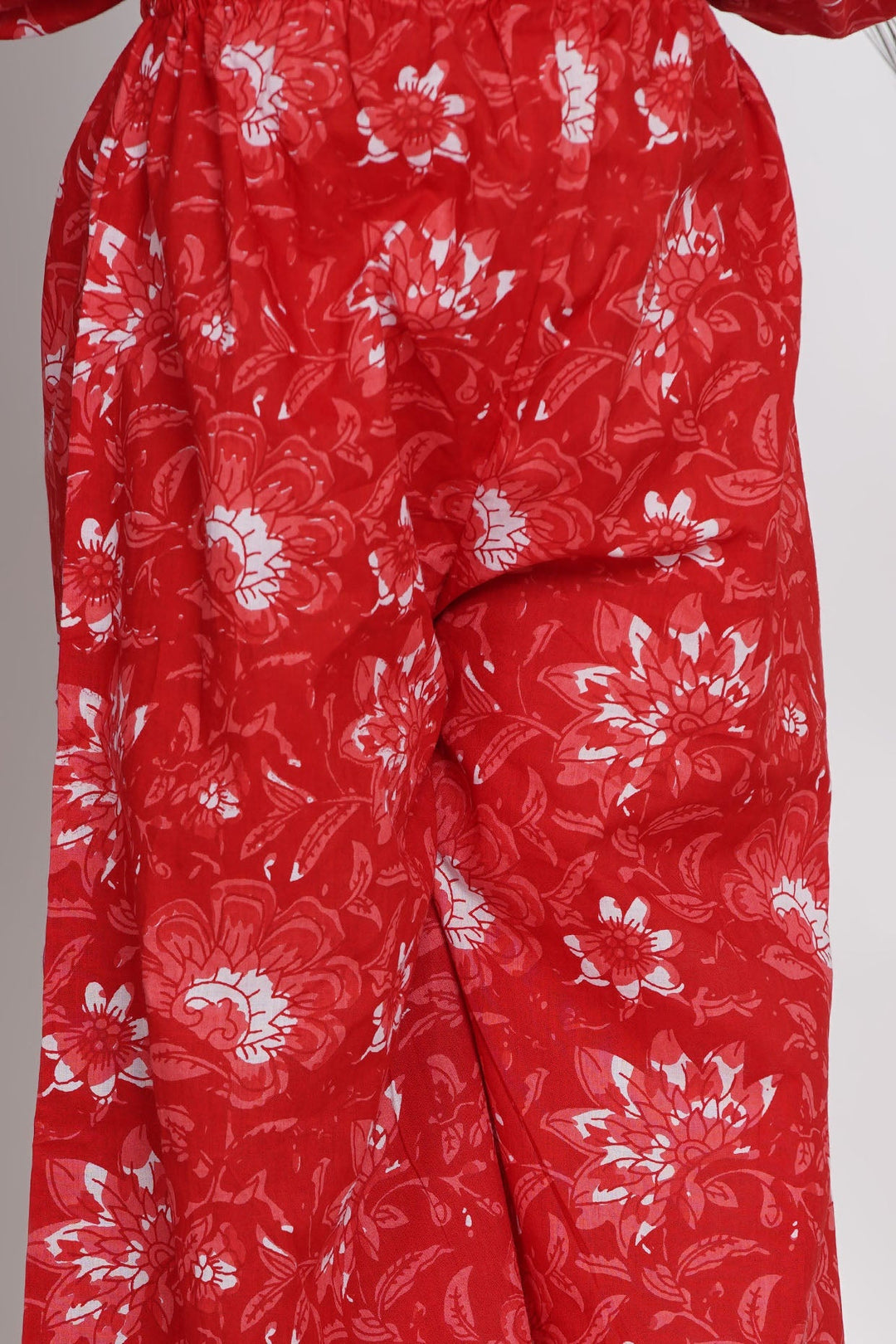Girls Hand Gotawork Floral Kurta with Red Plazzo & White Dupatta  | SHOBITAM