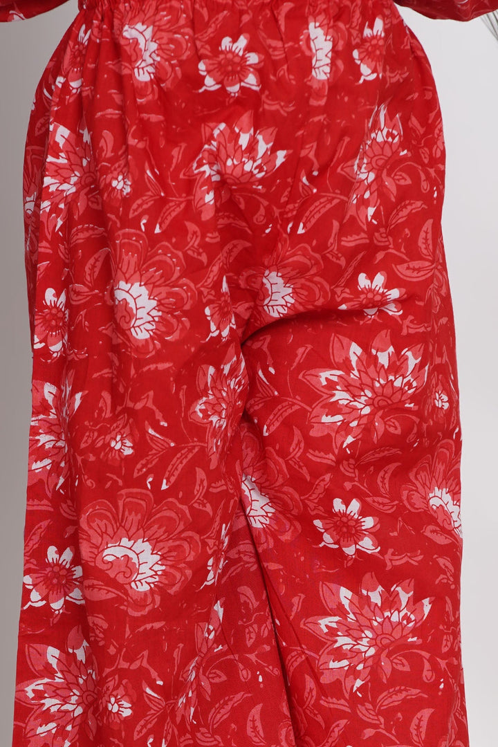 Girls Hand Gotawork Floral Kurta with Red Plazzo & White Dupatta  | SHOBITAM