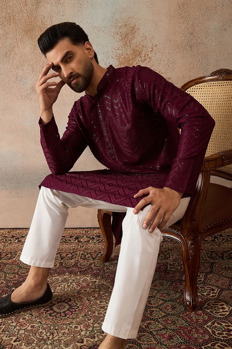 Purple Rayon Embroidered Straight Kurta | SHOBITAM