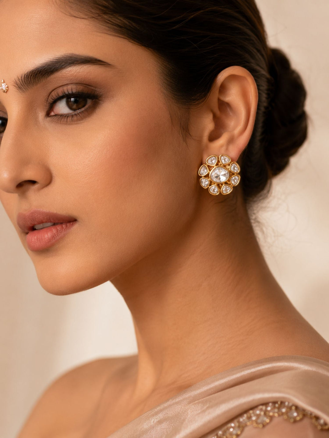 Gold Plated Polki Studs Earring | SHOBITAM