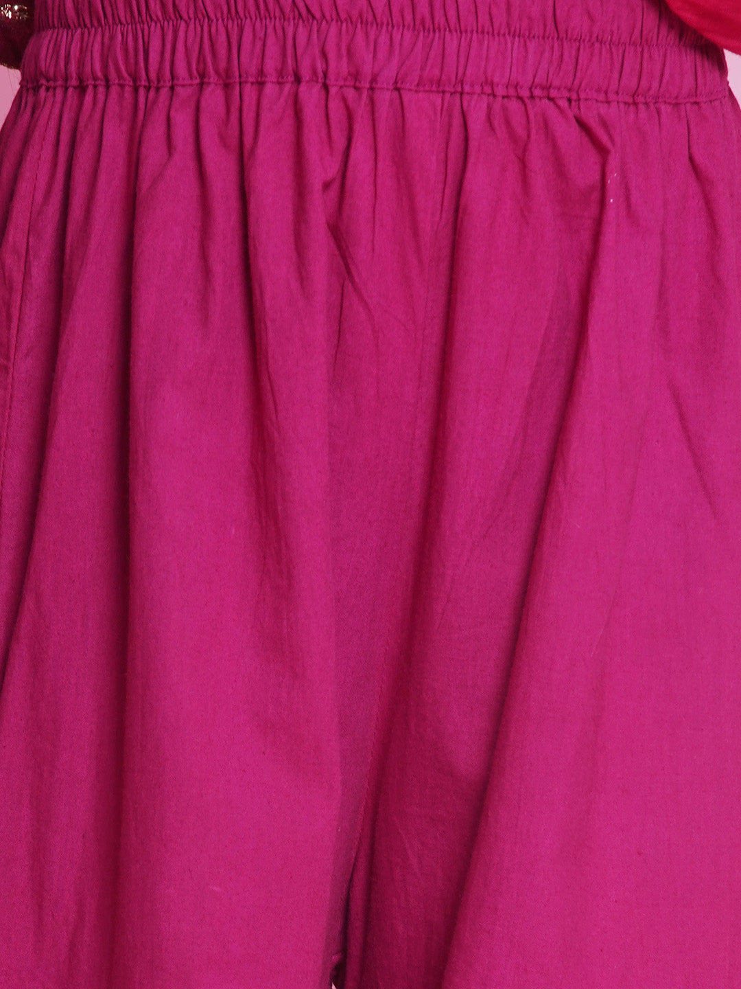 Chanderi Semi-Silk Sleeveless Floral & Zari Embrodiery Kurta Frock with Sharara and Dupatta - Hot Pink | SHOBITAM
