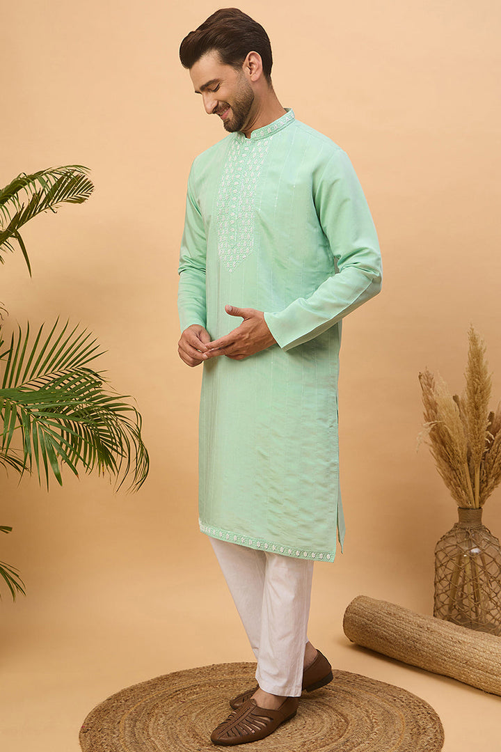 Blue Silk Blend Solid Embroidered Straight Kurta | SHOBITAM