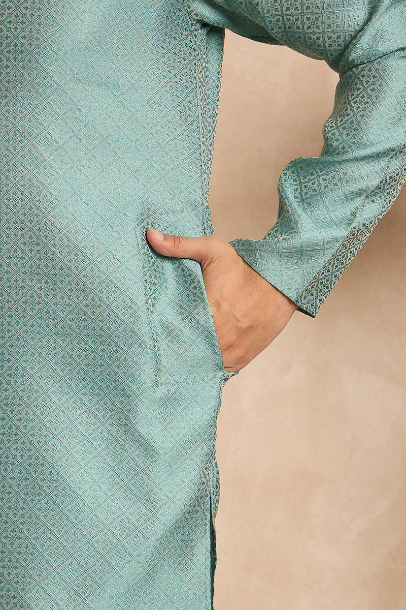 Green Polyester Solid Embroidered Straight Kurta | SHOBITAM