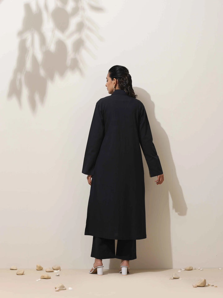Black Cotton Linen Kurta Pant Set | SHOBITAM