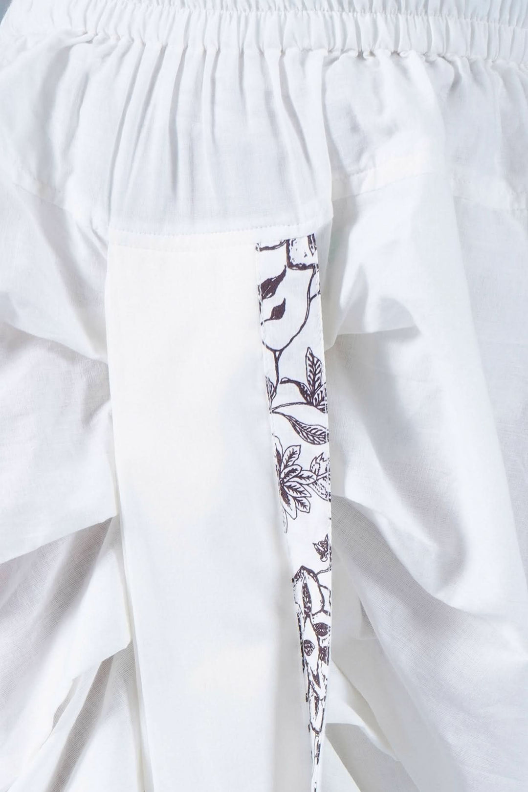 Boys Cotton Full Sleeves Kurta Dhoti with Brown Floral Print and Pearl Buttons - White | SHOBITAM