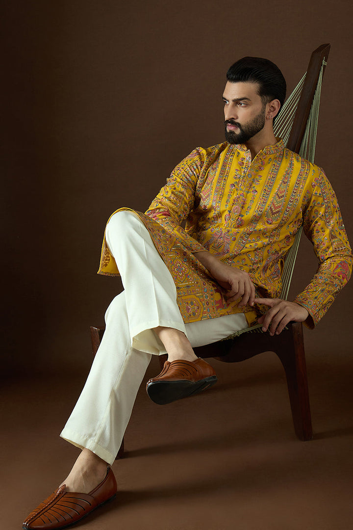 Yellow Georgette Solid Embroidered Straight Kurta Sets  | SHOBITAM