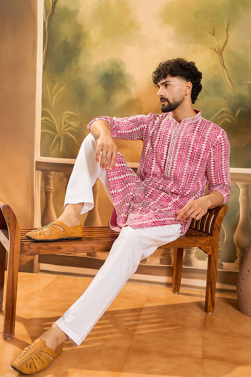 Red Viscose Rayon Shibori Embroidered Straight Kurta | SHOBITAM