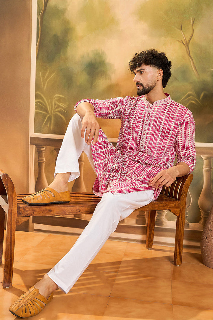 Red Viscose Rayon Shibori Embroidered Straight Kurta | SHOBITAM