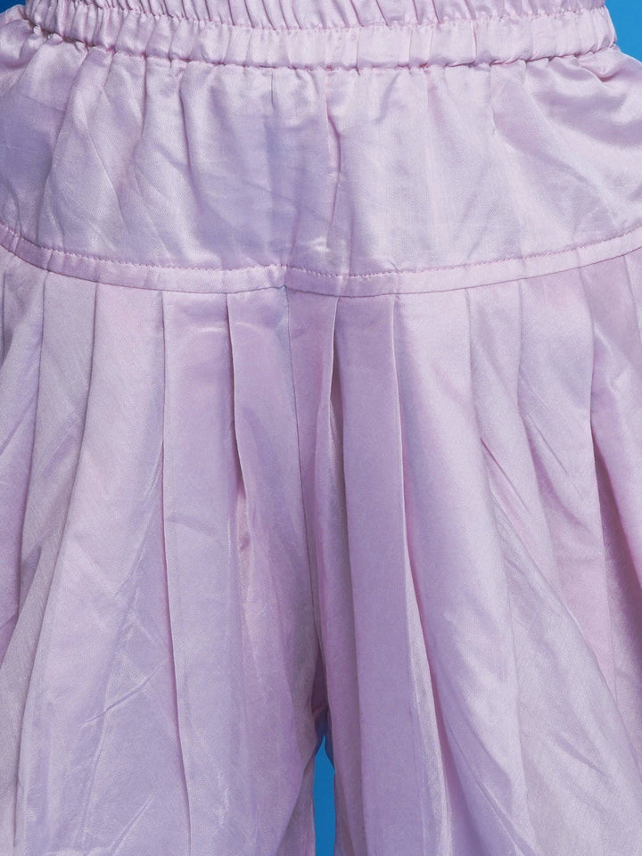 Sleeveless Kurta with Dhoti Salwar & Dupatta - Pink | SHOBITAM