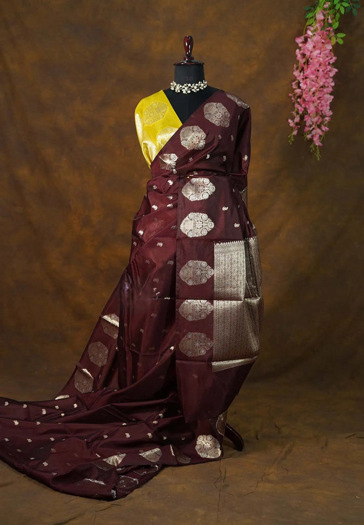 Brown Art Silk Saree with Buttas | SHOBITAM