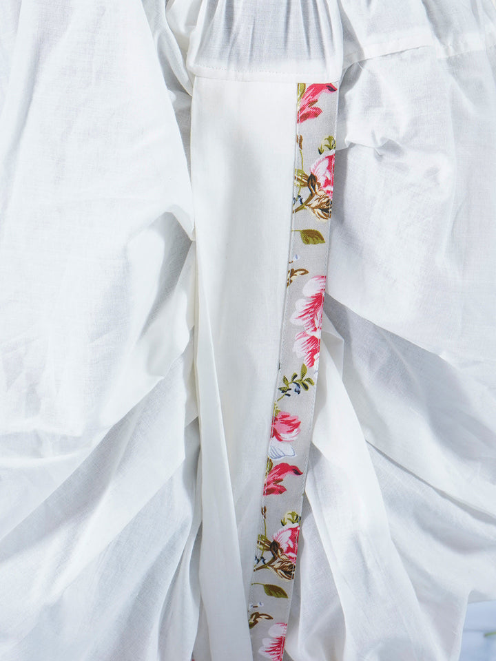 Boys Cotton Full Sleeves Kurta Dhoti with Garden Rose Print and Pearl Buttons - Antique Green  | SHOBITAM