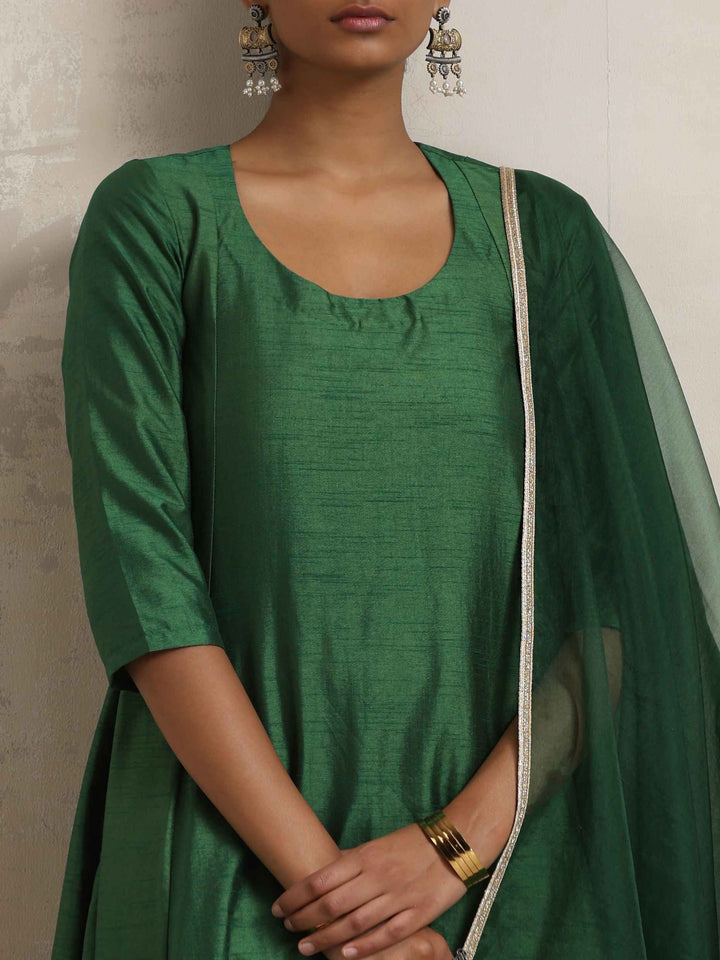 Dark Green Anarkali Kurta Pant Dupatta Set | SHOBITAM