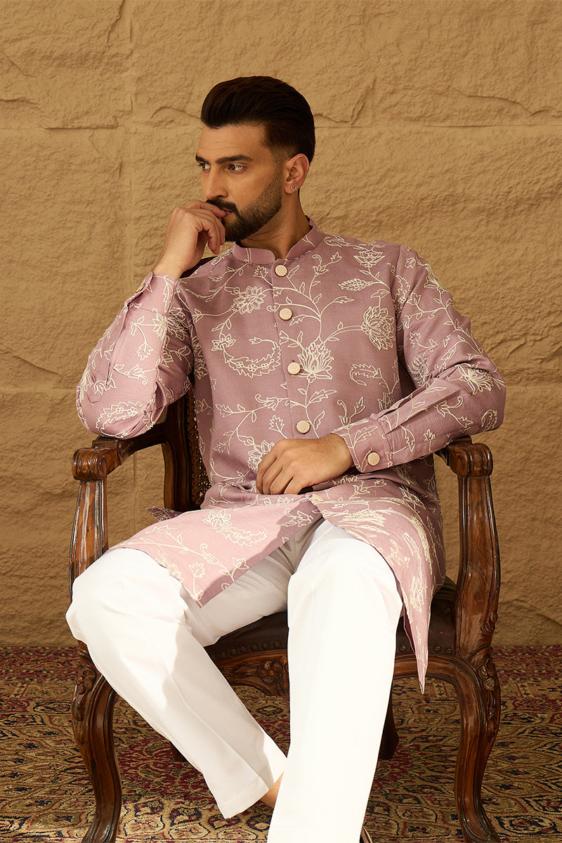 Lavender Viscose Rayon Solid Embroidered Straight Kurta | SHOBITAM