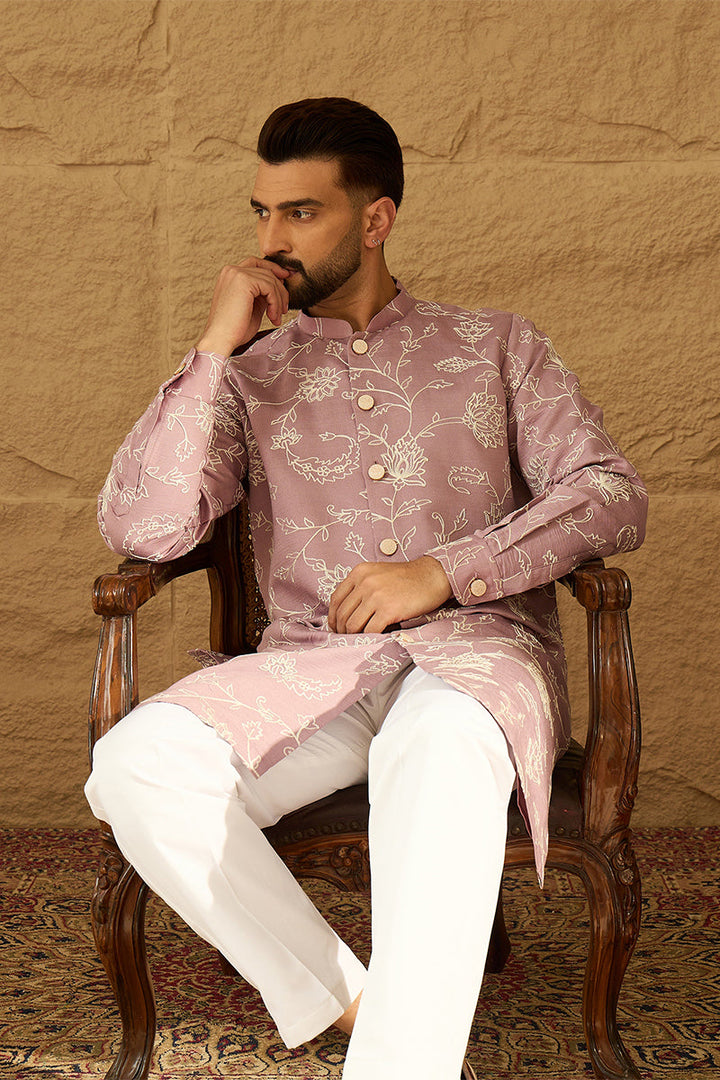 Lavender Viscose Rayon Solid Embroidered Straight Kurta | SHOBITAM
