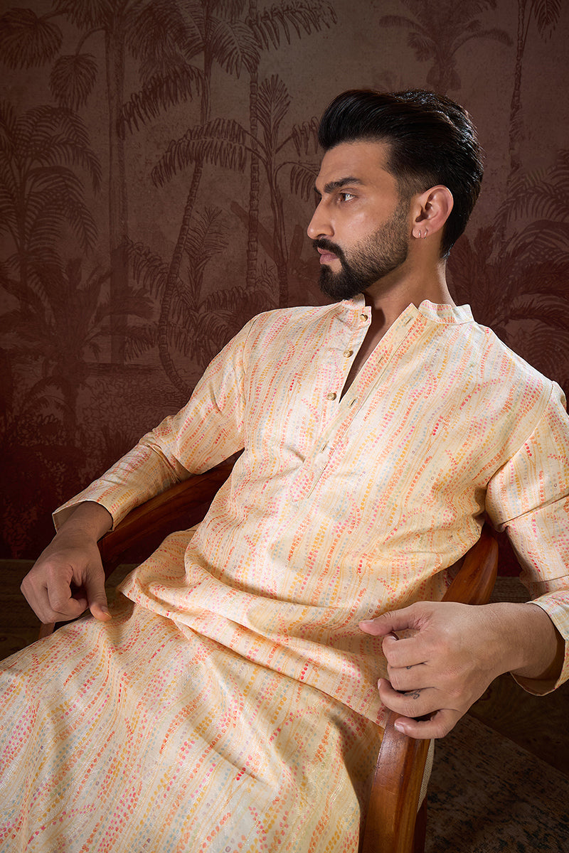 Cream Silk Blend Abstract Printed Straight Kurta With Trouser | SHOBITAM