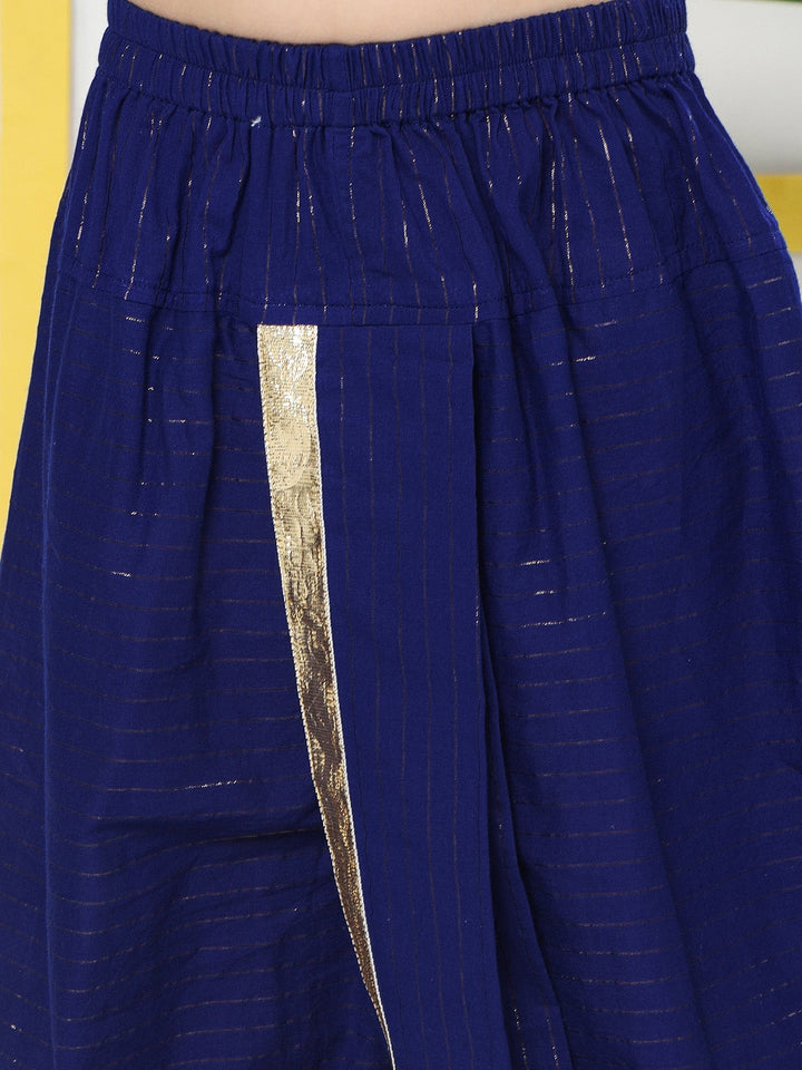 Blue Minimal Zari Embroidery Cotton Kurta Dhoti set | SHOBITAM