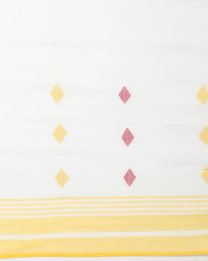 White Red Diamond Jamdani Cotton Saree